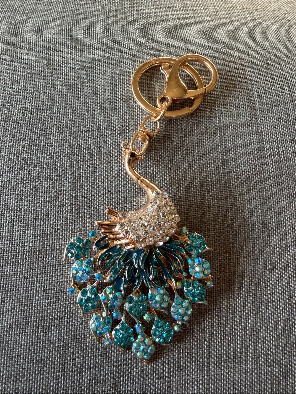 Gold Peacock keychain bag charm with crystals